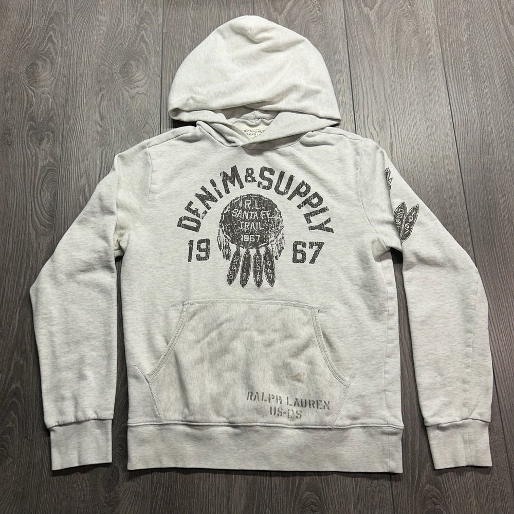 Denim & Supply Ralph Lauren Mens Small Grey Santa Fe Trail Graphic Hoodie